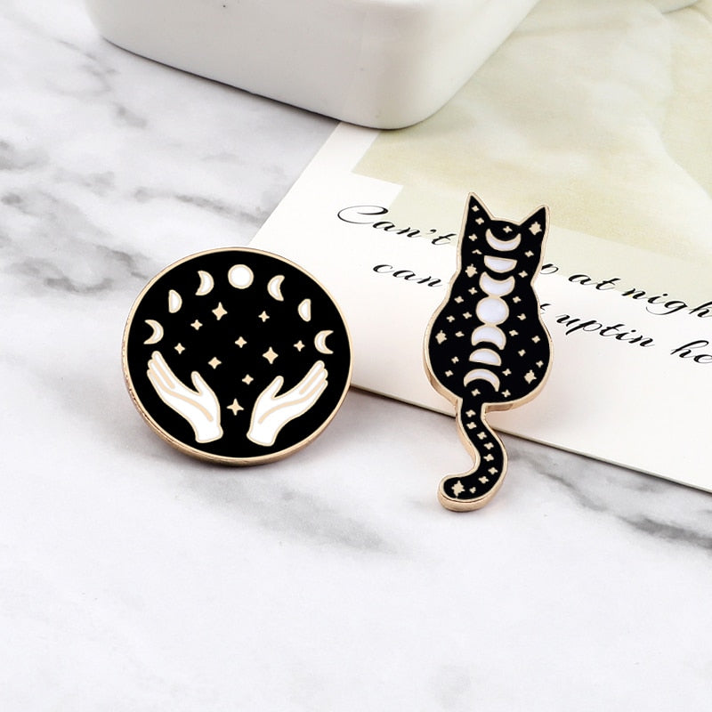 Witchy Black Enamel Pins