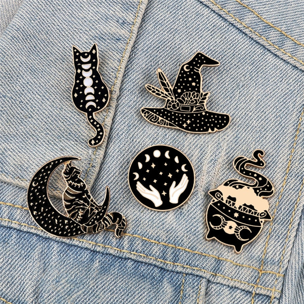 Witchy Black Enamel Pins