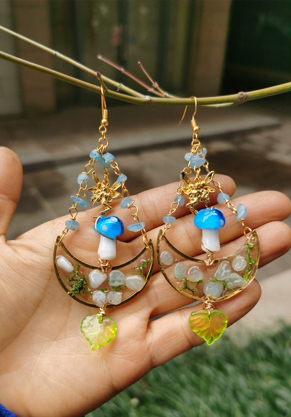 Blue Mushroom Earrings